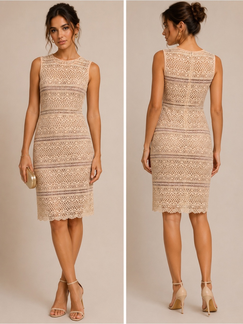 Zara Nude Lace Sheath Dress XS Sleeveless Cocktail Wedding Guest